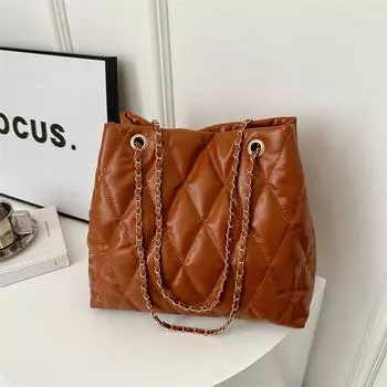 Европейская и американская мода простая сумка-ведро с цепочкой, ретро-сумка с бриллиантами большой вместимости 2024 года, новая сумка-ведро через плечо чёрный