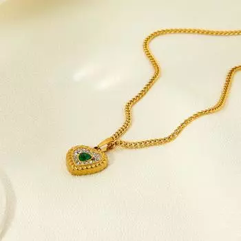 Европейская и американская мода ретро колье с зеленым цирконием 1 шт. зелёный