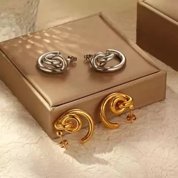 Европейская и американская мода ретро трендовые завязанные серьги из нержавеющей стали, высококачественные женские индивидуальные легкие роскошные стильные позолоченные серьги 18 карат