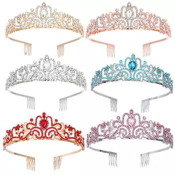 Европейская и американская мода сплав хрустальная корона, свадебный головной убор аксессуары для волос, повязка на голову для девичника и дня рождения золотой