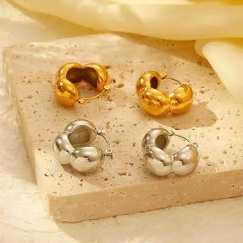 Европейская и американская мода Темперамент 18-каратное золото Нержавеющая сталь Серьги в форме трех полусфер Простые серьги из титановой стали Серьги