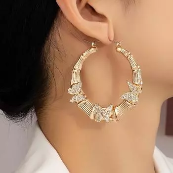 Европейская и американская мода темперамент преувеличенные серьги личность бабочка инкрустированные бриллиантами круглые серьги для женщин