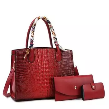 Европейская и американская мода. Трехсекционная сумка для матери и ребенка. Новая сумка с крокодиловым узором на одно плечо. Текстурная женская сумка через плечо.