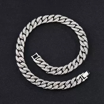 Европейская и американская мода тренд хип-хоп хип-хоп ожерелье 14 мм супер толстое цинковый сплав горный хрусталь ожерелье 45cm