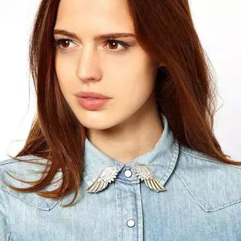 Европейская и американская мода трендовая металлическая текстура панк-стиль крылья воротник брошь-булавка серебряный