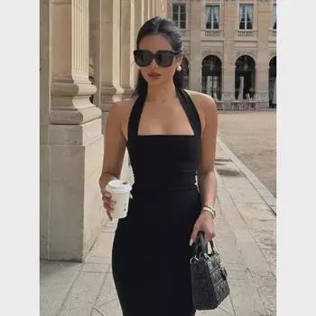 Европейская и американская мода юбка с открытой спиной и вырезом-халтером на бедрах - модное банкетное платье L