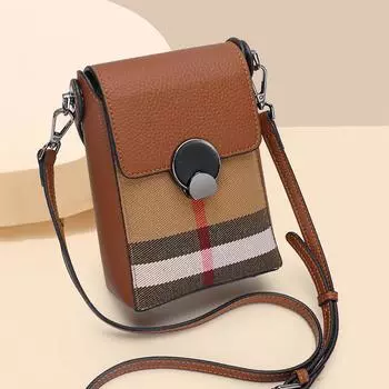 Европейская и американская мода универсальная кожаная мини-сумка новая сумка для мобильного телефона из коровьей кожи клетчатая сумка через плечо из клетчатой ткани 13cmx7cmx19cm