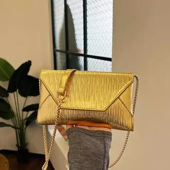 Европейская и американская модная плиссированная сумка-конверт, сумка для ужина, индивидуальная цепочка в иностранном стиле, косая женская сумка на одно плечо чёрный