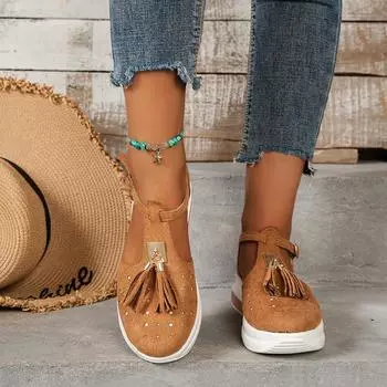 Европейская и американская модная повседневная обувь 2024 года, летняя новая повседневная удобная обувь с кисточками и выемками, универсальная женская обувь 35