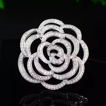 Европейская и американская модная позолоченная медная брошь-роза с цирконием для свадеб серебряный