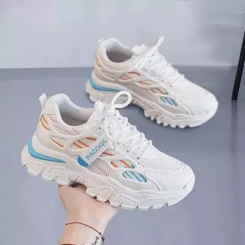 Европейская и американская модная сетчатая обувь 2024 года, весна-лето, новые высокие туфли для пап, повседневная универсальная дышащая спортивная повседневная обувь 36 оранжевый