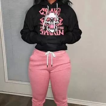 Европейская и американская модная тенденция 2024 года, женский комплект с капюшоном, комплект с буквенным принтом, спортивный комплект для отдыха S
