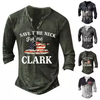 Европейская и американская мужская футболка с длинным рукавом и открытой передней частью с 3D цифровым принтом L тёмно-синий