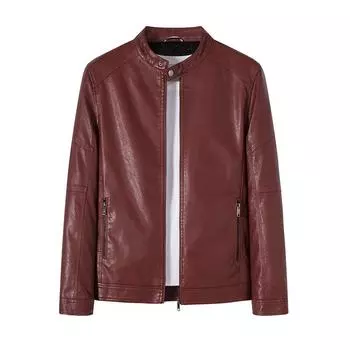 Европейская и американская мужская кожаная куртка из искусственной кожи для молодых мотоциклистов в стиле панк, кожаная куртка с воротником-стойкой L чёрный