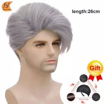 Европейская и американская мужская мода, индивидуальный серебристо-серый парик из химического волокна, короткие волосы