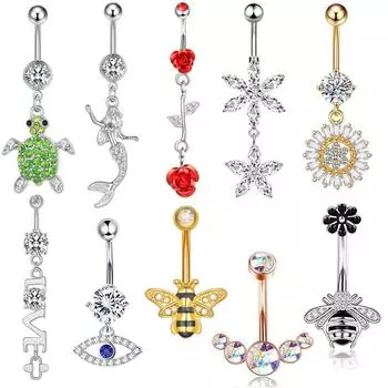 Европейская и американская нержавеющая сталь, пупочный ноготь, черепахи, модная Русалка, вермикулит, пряжка для пупка, кольцо для пупка, прокол, ювелирные изделия
