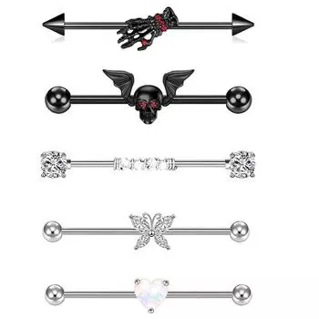 Европейская и американская нержавеющая сталь с бриллиантами-мозаикой, ушная кость летучей мыши, кость, ногти, череп, рука, вермикулит, цветок, серьги-бабочки