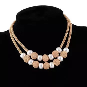 Европейская и американская новая мода, дикое уличное ожерелье с двойным жемчугом и круглым шариком, европейские и американские ожерелья бежевый
