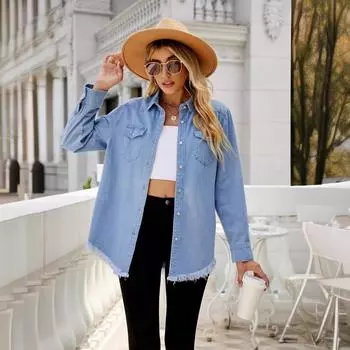 Европейская и американская новая универсальная джинсовая рубашка-куртка для женщин S синий