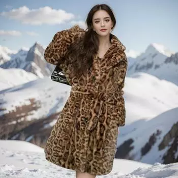 Европейская и американская новая зимняя американская ретро средняя и длинная леопардовая принтованная высококачественная женская экологически чистая меховая куртка свободная и теплая S recommends 80-50kg