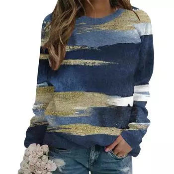 Европейская и американская новинка 2024 года, осенне-зимний свитер с круглым вырезом и капюшоном, женская футболка с длинными рукавами и 3D-принтом в градиентном цвете S