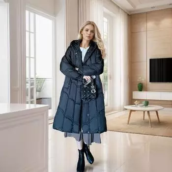 Европейская и американская облегающая одежда с подкладкой для женщин лет, новые средние и длинные модели, утолщенные модели выше колена с капюшоном для женщин M кофейный