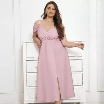 Европейская и американская одежда для полных женщин Элегантные и элегантные платья с дизайнерским смыслом, маленькое и уникальное платье-слинг, длинная юбка XL светло-розовый