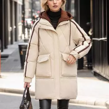 Европейская и американская одежда с подкладкой женская средняя и длинная зимняя новая одежда с подкладкой из хлопка женская одежда повседневная свободная поддельная двухкомпонентная M белый