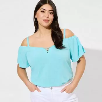 Европейская и американская одинарная летняя одежда Новая одежда для женщин больших размеров Модная футболка с открытыми плечами Простая футболка Топ на все случаи жизни Трендовый Тонкий Defective 2 pieces