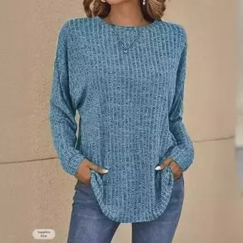 Европейская и американская осень 2023 г. Полосатая трикотажная футболка с длинным рукавом свободного покроя 3XL серый