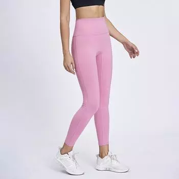 Европейская и американская осень и зима без смущающих линий Спортивные брюки для фитнеса на маленьких ногах с высокой талией Персиковые узкие брюки с завязками на бедрах S розовый