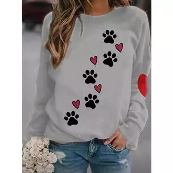 Европейская и американская осень и зима новая толстовка с капюшоном Dog Claw Love с 3D-принтом, круглый вырез, длинный рукав, футболка, женская одежда S