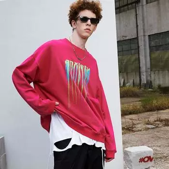 Европейская и американская осенне-зимняя модная толстовка с круглым вырезом в стиле хип-хоп Ins High Street, модная индивидуальная толстовка темного цвета с круглым вырезом Y2K S чёрный
