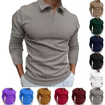 Европейская и американская осенне-зимняя мужская рубашка с v-образным вырезом в полоску и длинными рукавами L чёрный