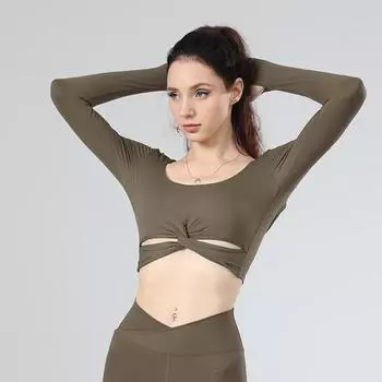 Европейская и американская осенняя одежда для йоги: Длинный рукав, приятный для кожи, удобный, сексуальный, с нагрудными подушечками для женщин Small белый