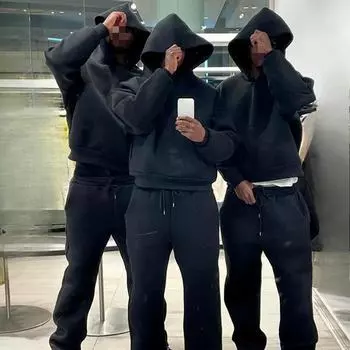 Европейская и американская повседневная простая модная пара с капюшоном спортивная однотонная свободная толстовка с капюшоном S