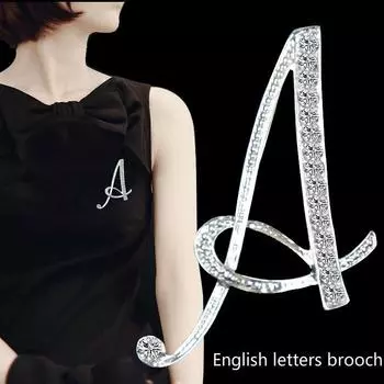 Европейская и американская простая брошь с 26 английскими буквами в виде бриллианта для женщин, геометрическая модная брошь в виде темперамента, булавка для свитера, жакета, аксессуары A