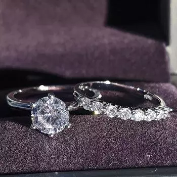 Европейская и американская простая мода, обручальное, свадебное, банкетное, круглое кольцо с бриллиантом, комбинированное кольцо из стерлингового серебра 925 пробы 10