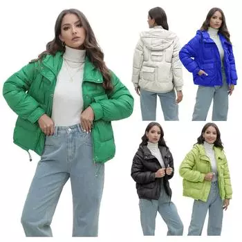 Европейская и американская пуховая хлопковая куртка Новая женская зимняя утолщенная хлопковая куртка Взрывы Яркая цветная куртка с воротником из хлопка S чёрный