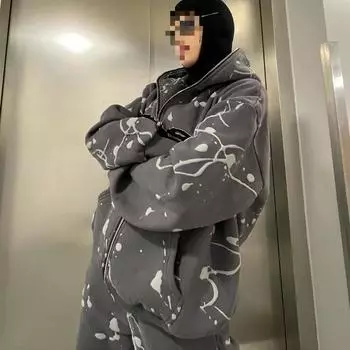 Европейская и американская ретро личность тренд уличная хип-хоп толстовка с капюшоном с принтом в виде пены S чёрный