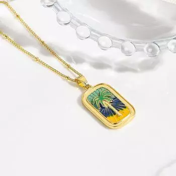 Европейская и американская ретро медная с покрытием 18-каратным золотом кокосовая пальма хризантема лебедь капающее масло таро кулон ожерелье