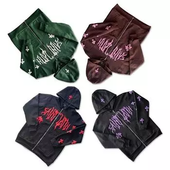 Европейская и американская ретро-пара в стиле Харадзюку в уличном стиле Y2K с капюшоном S зелёный