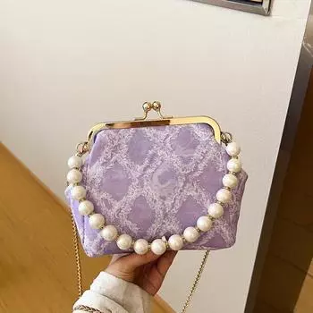 Европейская и американская ретро-сумка-ракушка 2024 года, новая универсальная сумка через плечо с пряжкой-клипсой и жемчужной цепочкой, косая сумка-мешок, женская сумка
