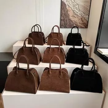 Европейская и американская ретро-текстура, большая вместительная сумка-тоут, женская осенне-зимняя матовая сумка-мессенджер через плечо Small 25 * 17 * 18 коричневый