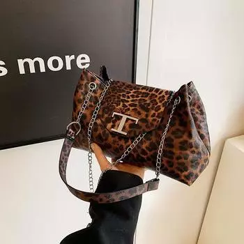 Европейская и американская ретро высококачественная текстура в стиле Spice Girl с леопардовым принтом, сумка-цепочка под мышкой, модная универсальная сумка-мессенджер, сумка через плечо чёрный