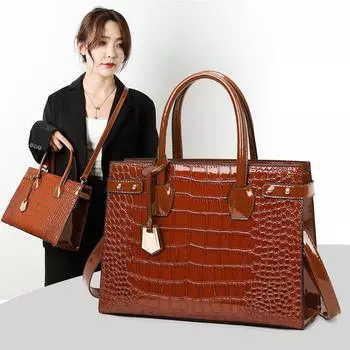 Европейская и американская ретро женская сумка модная женская сумка комплект из трех предметов крокодиловый узор заклепки женская сумка через плечо кошелек