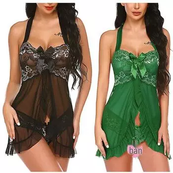 Европейская и американская сексуальная многоцветная сетчатая ночная сорочка-халтер XXXL