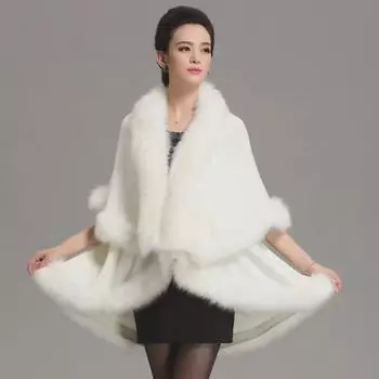 Европейская и американская шаль из искусственного меха лисы осень/зима: Женский вязаный кардиган-накидка, большого размера, свободного кроя. One Size темно-синий