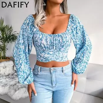 Европейская и американская шифоновая рубашка с рукавами-фонариками и цветочным узором, праздничный топ, женская одежда S