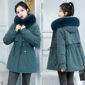 Европейская и американская школа преодолевает женские средние и длинные хлопчатобумажные подкладки, утолщенная корейская версия талии зима M [Recommended 90-57.5 kg] чёрный